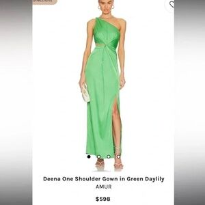 New w/Tags!! Amur Deena One Shoulder Gown in Green Daylily, size 4